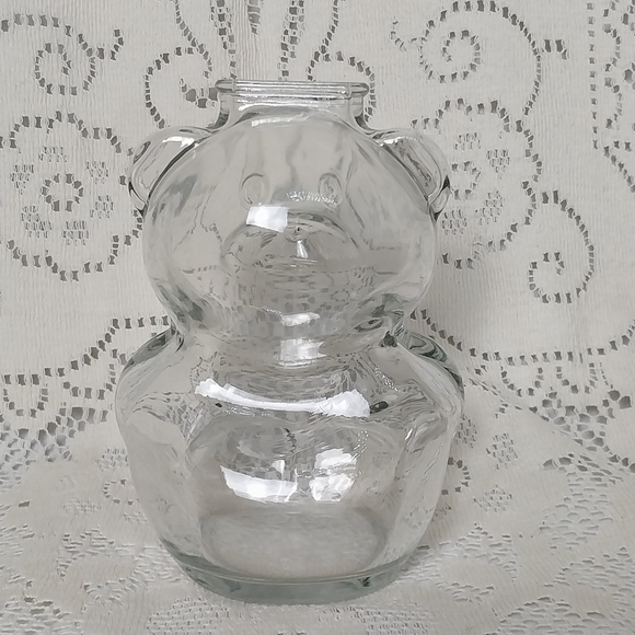 Anchor Hocking Glass Teddy Bear Penny Coin Bank Clear Vintage 6" 80s 90s - Picture 3 of 8